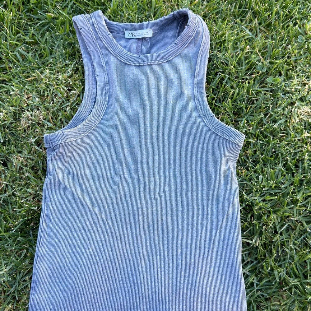 Zara Slate Gray Ribbed Sleeveless Top